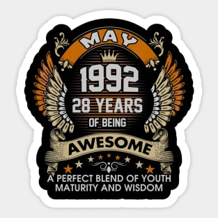 Born In MAY 1992 28 Years Of Being Awesome Birthday Sticker
